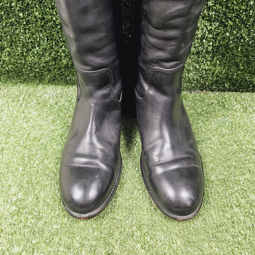 Frye Melissa Button 2 Black Leather Pull On Riding Tall Boots Womens Size 7 B - Picture 3 of 10